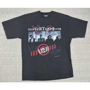 Vintage 2005 U2 Vertigo Tour T Shirt Double Sided Mens XL Black Band Music Sz L